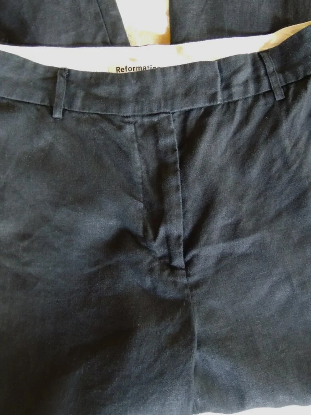 Reformation Black 100% Linen Mid Rise Flat Front Zip-Up Pants 6